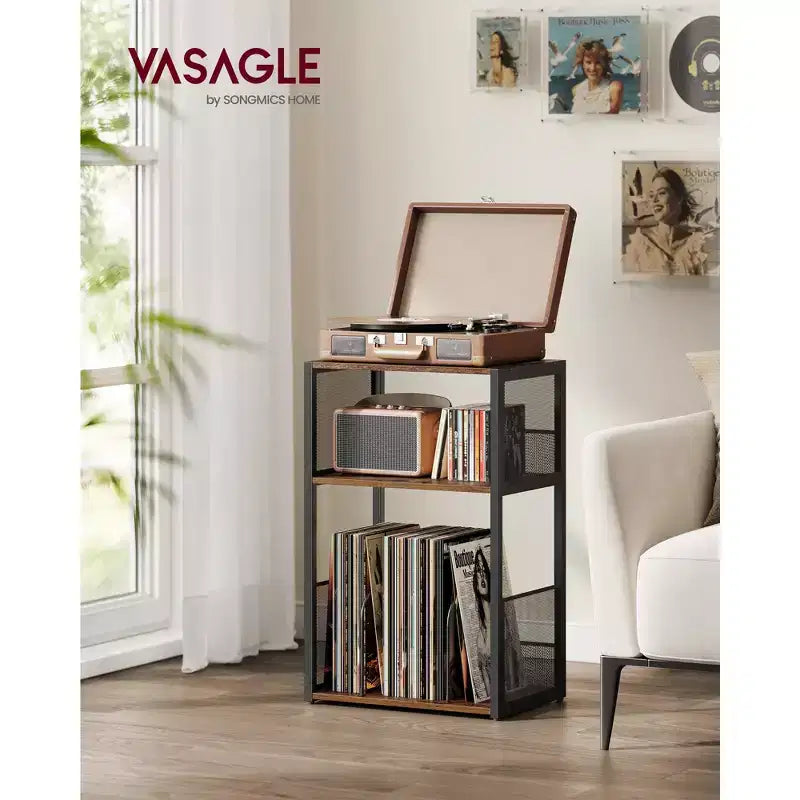 Tavolino e supporto per giradischi a 3 ripiani - Contiene fino a 100 dischi in vinile, ideale per soggiorno e camera da letto