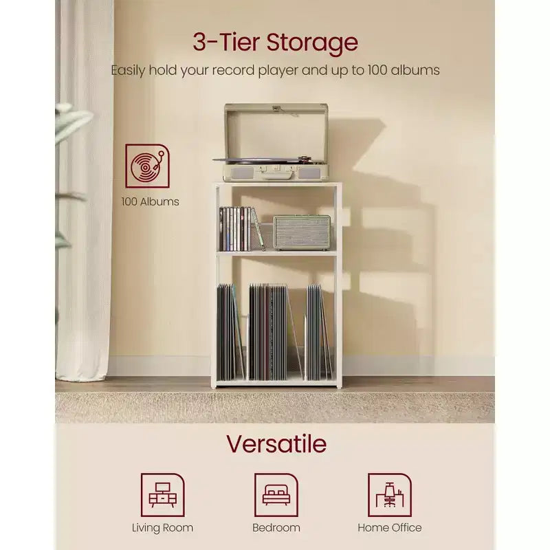 Tavolino e supporto per giradischi a 3 ripiani - Contiene fino a 100 dischi in vinile, ideale per soggiorno e camera da letto
