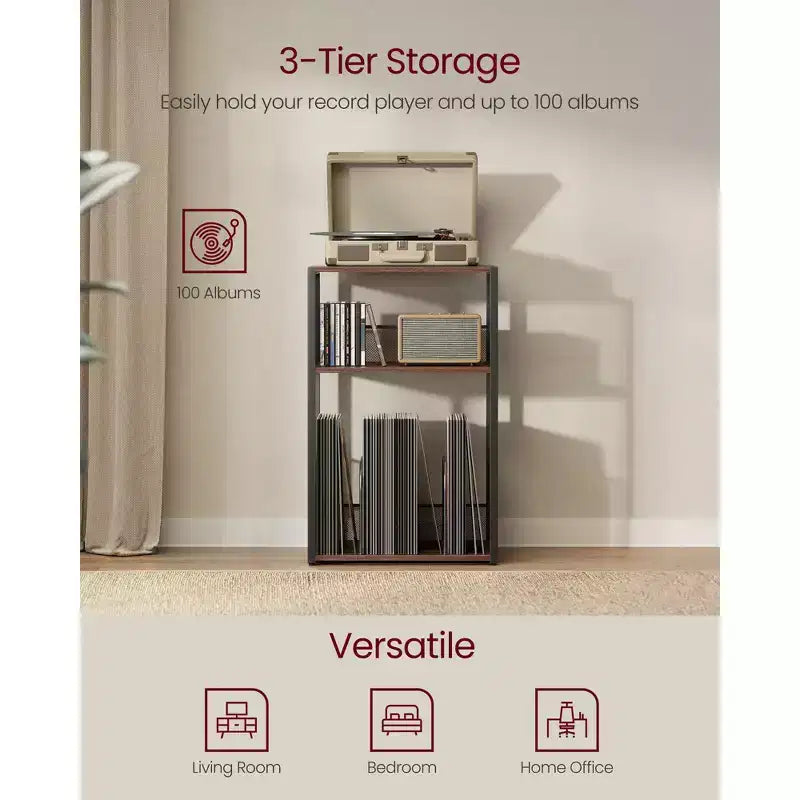 Tavolino e supporto per giradischi a 3 ripiani - Contiene fino a 100 dischi in vinile, ideale per soggiorno e camera da letto