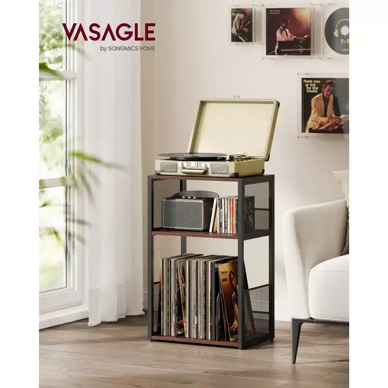 Tavolino e supporto per giradischi a 3 ripiani - Contiene fino a 100 dischi in vinile, ideale per soggiorno e camera da letto