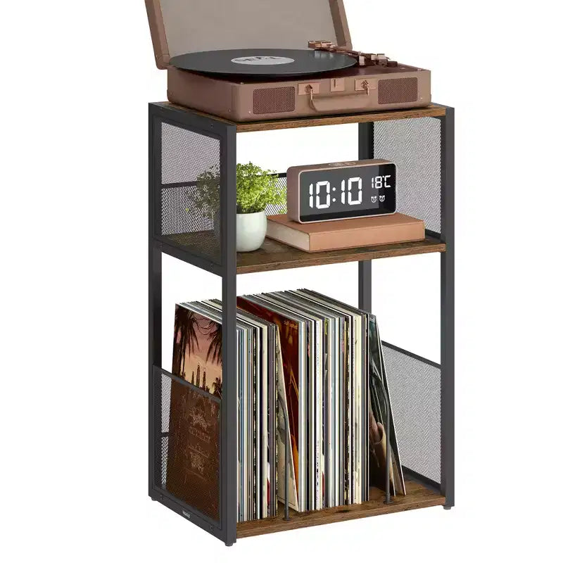Tavolino e supporto per giradischi a 3 ripiani - Contiene fino a 100 dischi in vinile, ideale per soggiorno e camera da letto