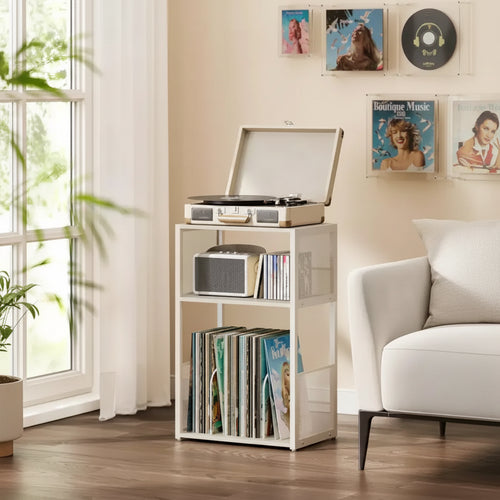 Tavolino e supporto per giradischi a 3 ripiani - Contiene fino a 100 dischi in vinile, ideale per soggiorno e camera da letto