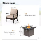 Captiva Designs Ensemble de salon de jardin avec braseros, 4 pièces, en métal et rotin, très grand