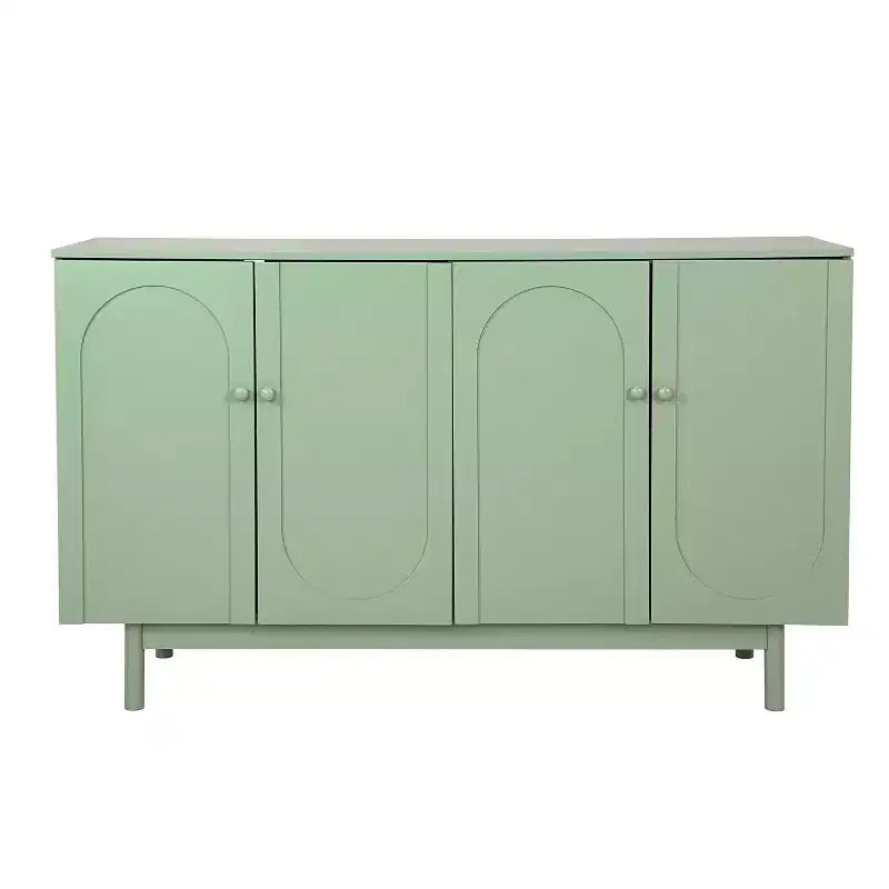 Mobile credenza a 4 ante da 59W Mobile da buffet con armadio portaoggetti Tavolino consolle con ante intagliate e ripiani regolabili, Bianco/Verde Menta-ModernLuxe