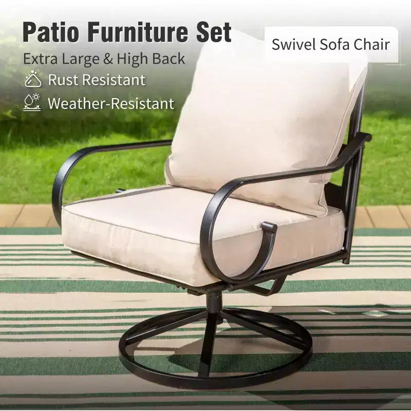 Captiva Designs Set Conversazione da Esterno Extra Large in Metallo da 6 Pezzi con Sedie Girevoli con Schienale Decorato