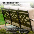 Captiva Designs Set Conversazione da Esterno Extra Large in Metallo da 6 Pezzi con Sedie Girevoli con Schienale Decorato