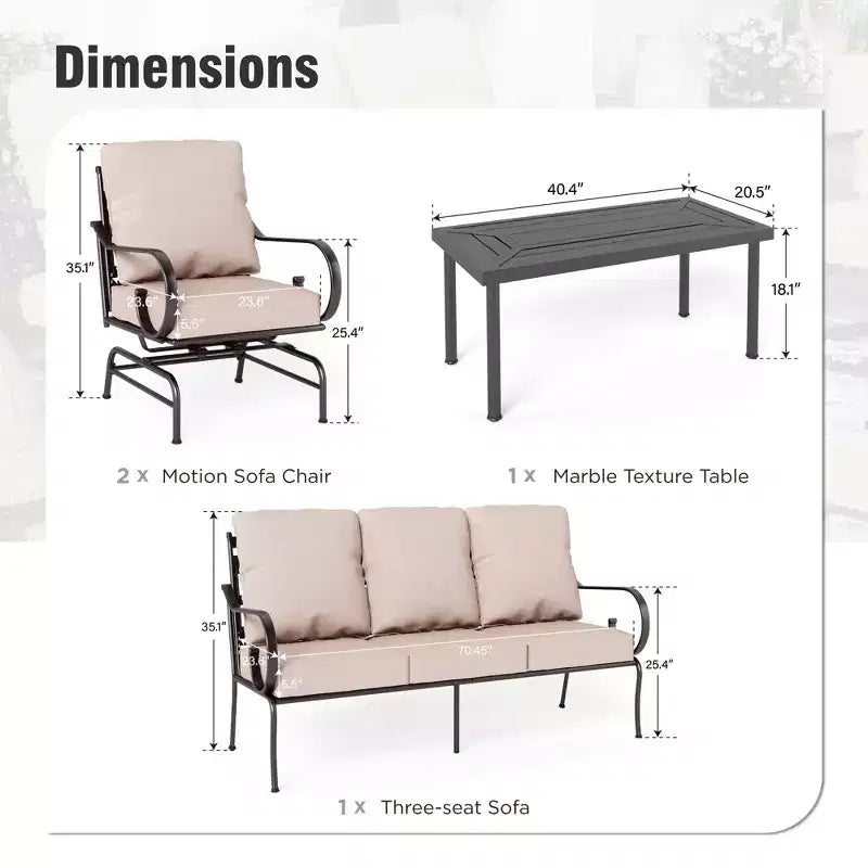 Captiva Designs Set da conversazione da esterno 4 pezzi in metallo extra large con sedie a dondolo e tavolino da caffè