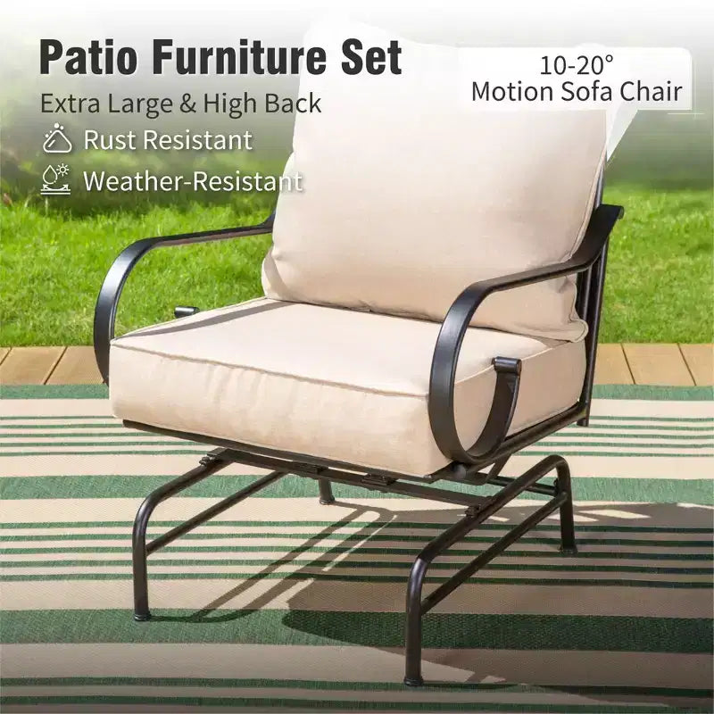 Captiva Designs Set da conversazione da esterno 4 pezzi in metallo extra large con sedie a dondolo e tavolino da caffè