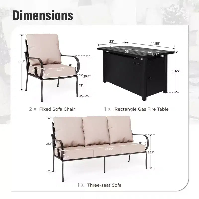Captiva Designs Set da 4 Pezzi Extra Grande in Metallo per Esterni con Braciere e Sedie con Schienale Decorato