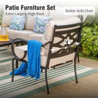 Captiva Designs Set da 4 Pezzi Extra Grande in Metallo per Esterni con Braciere e Sedie con Schienale Decorato