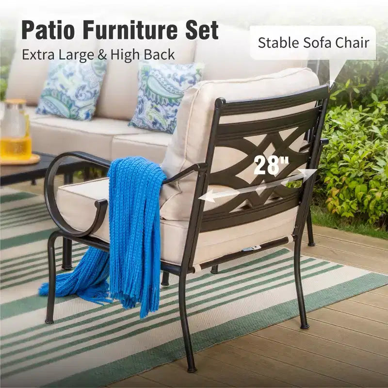 Captiva Designs Set da 4 Pezzi Extra Grande in Metallo per Esterni con Braciere e Sedie con Schienale Decorato