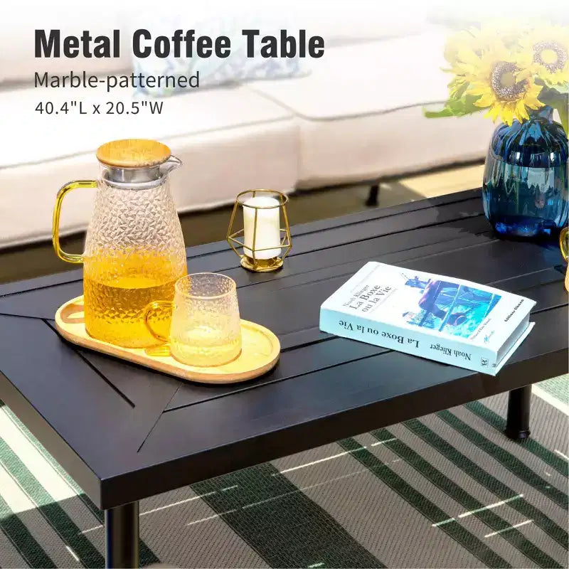 Captiva Designs Set da 4 Pezzi Extra Grande in Metallo per Esterni con Braciere e Sedie con Schienale Decorato