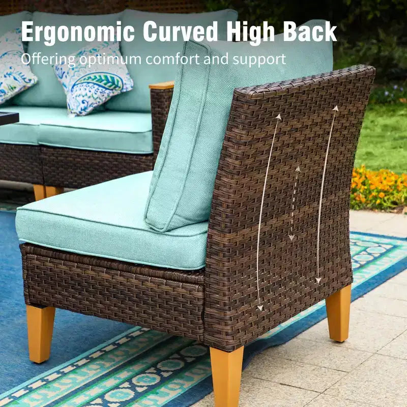 Captiva Designs Set Divano Sezionale da Esterno in Rattan Intrecciato da 10 Pezzi con Tavolo Focolare e Pouf Imbottito