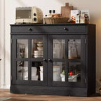 35.4 Sideboard Buffet Cabinets with Storage, Kitchen Coffee Bar Cabinet with Glass Door, Modern Sideboard Buffet with Drawer, White Sideboard Cabine