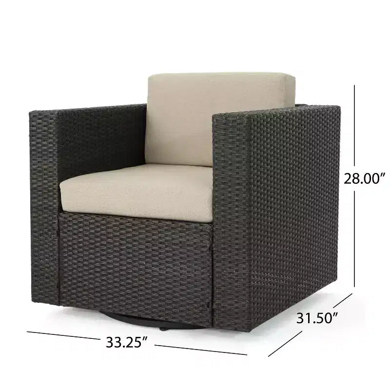 Ensemble de 5 pièces GDFStudio Venice en osier pour extérieur avec fauteuils pivotants et foyer