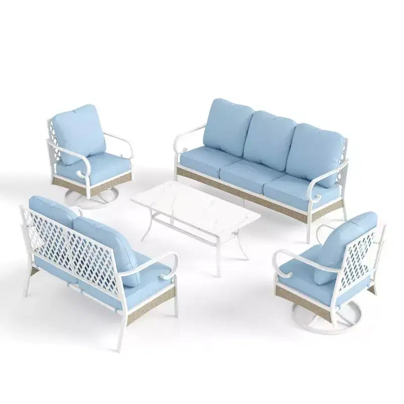 Captiva Designs Set da conversazione da esterno 5 pezzi extra large in metallo e rattan con poltrone girevoli a griglia e divanetto