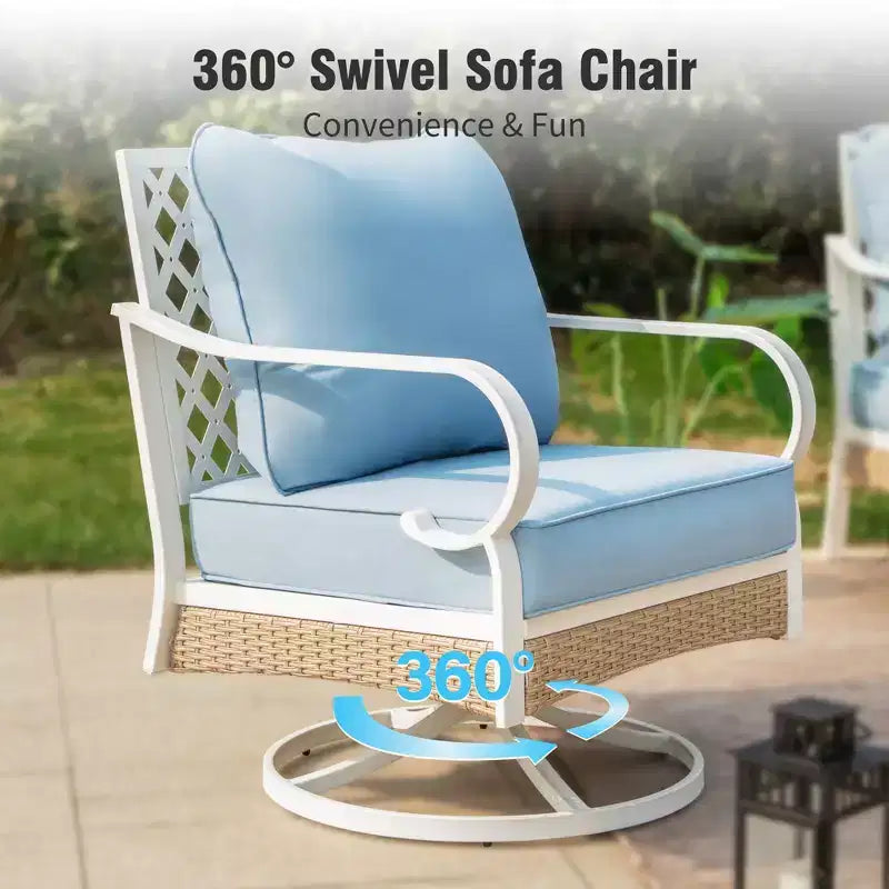 Captiva Designs Set da conversazione da esterno 5 pezzi extra large in metallo e rattan con poltrone girevoli a griglia e divanetto
