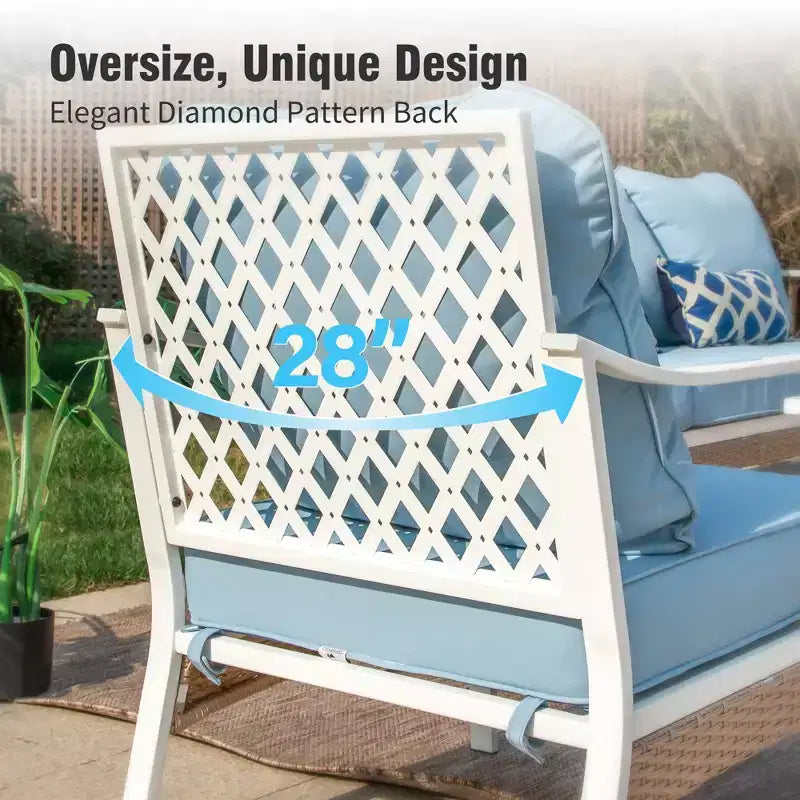 Captiva Designs Set da conversazione da esterno 5 pezzi extra large in metallo e rattan con poltrone girevoli a griglia e divanetto