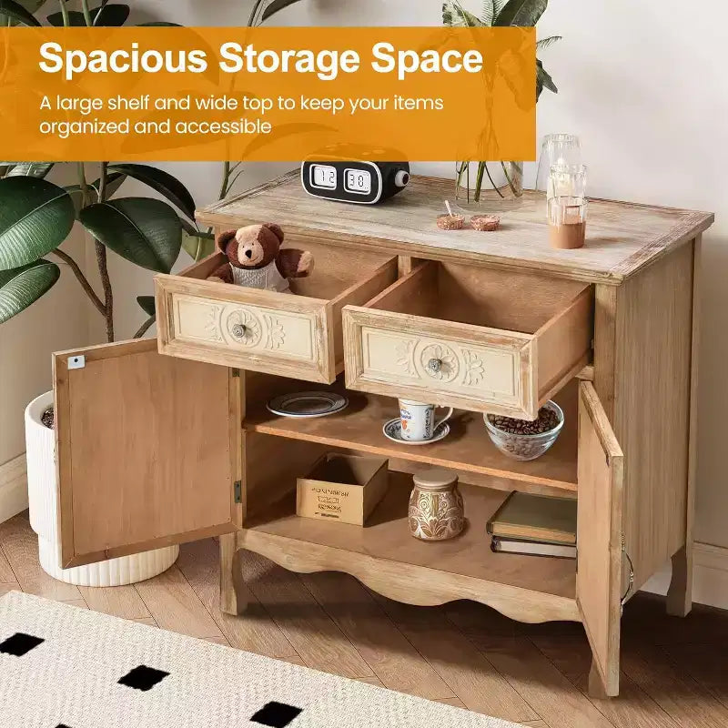 Credenza con cassetti e ante Heynemo, mobile da cucina, credenza a buffet, organizer in legno