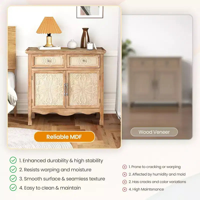 Credenza con cassetti e ante Heynemo, mobile da cucina, credenza a buffet, organizer in legno