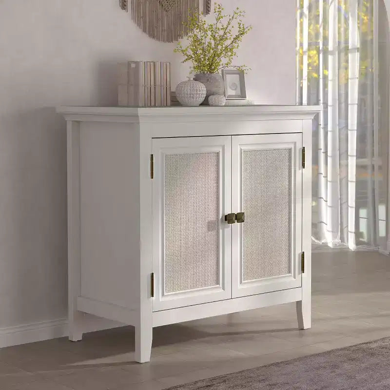 Mobile contenitore Heynemo, mobile credenza da cucina con ante in rattan, mobile buffet di design con ripiani regolabili