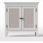 Mobile contenitore Heynemo, mobile credenza da cucina con ante in rattan, mobile buffet di design con ripiani regolabili