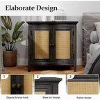 Mobile contenitore Heynemo, mobile credenza da cucina con ante in rattan, mobile buffet di design con ripiani regolabili