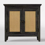 Mobile contenitore Heynemo, mobile credenza da cucina con ante in rattan, mobile buffet di design con ripiani regolabili