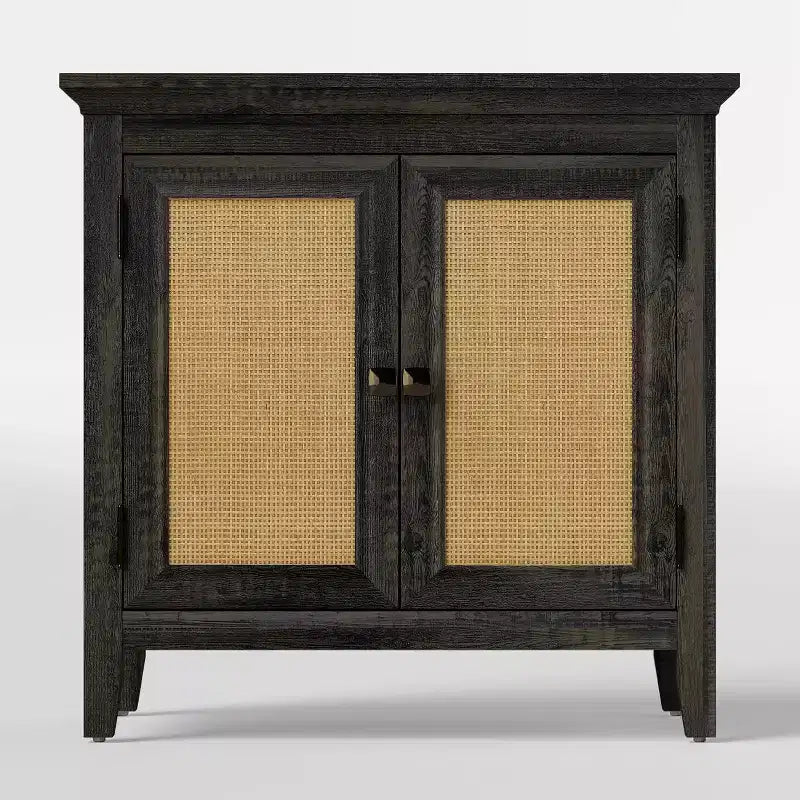 Mobile contenitore Heynemo, mobile credenza da cucina con ante in rattan, mobile buffet di design con ripiani regolabili