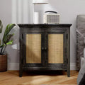 Mobile contenitore Heynemo, mobile credenza da cucina con ante in rattan, mobile buffet di design con ripiani regolabili