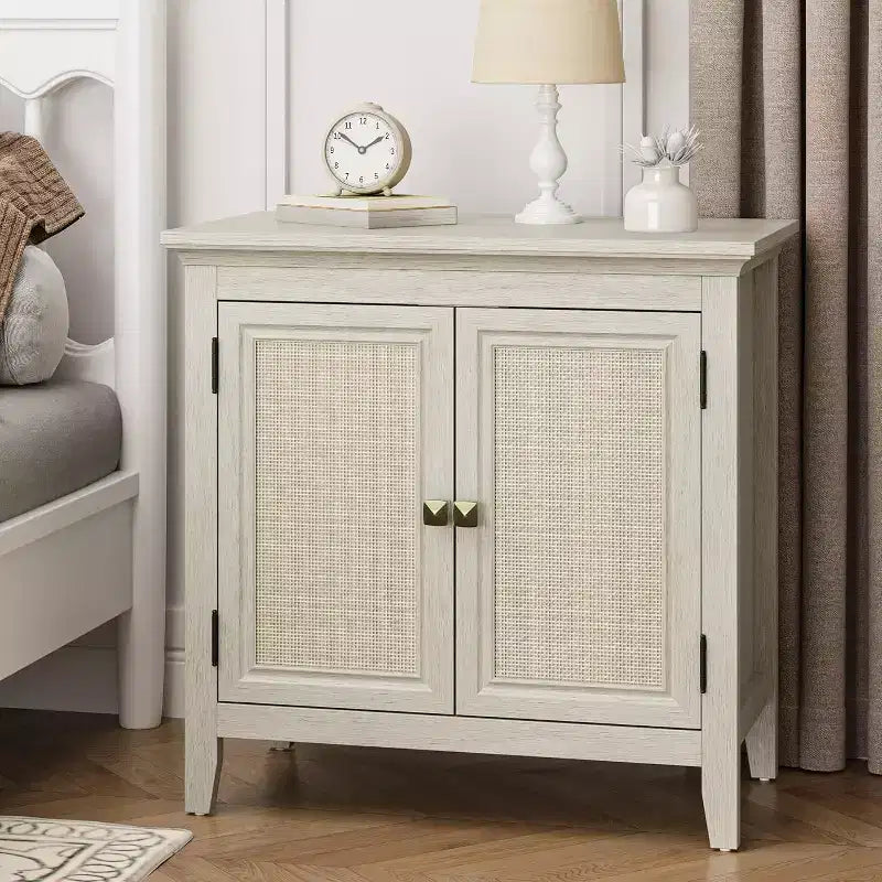 Heynemo Storage Cabinet, Kitchen Sideboard Cabinet with Rattan Decor Doors, Accent Buffet Cabinet with Adjustable Storage Shelf