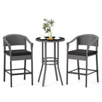 Set da Bar in Rattan per Patio Costway 3 Pezzi con Poltrone e Tavolo Rotondo Altezza Bar in Vimini