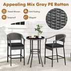 Set da Bar in Rattan per Patio Costway 3 Pezzi con Poltrone e Tavolo Rotondo Altezza Bar in Vimini