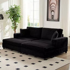Poltrona Chaise Longue Oversize da Interno, Divano Moderno Rivestito in Velluto a Coste da 85 W con 2 Pouf Rimovibili, Comoda Poltrona Divano Pigro