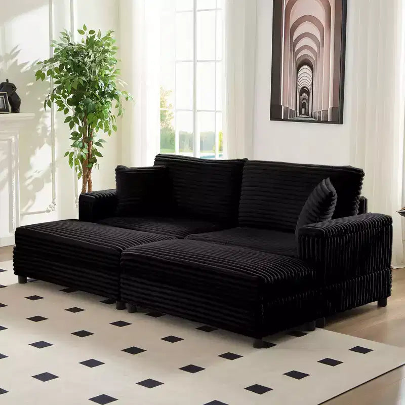 Poltrona Chaise Longue Oversize da Interno, Divano Moderno Rivestito in Velluto a Coste da 85 W con 2 Pouf Rimovibili, Comoda Poltrona Divano Pigro