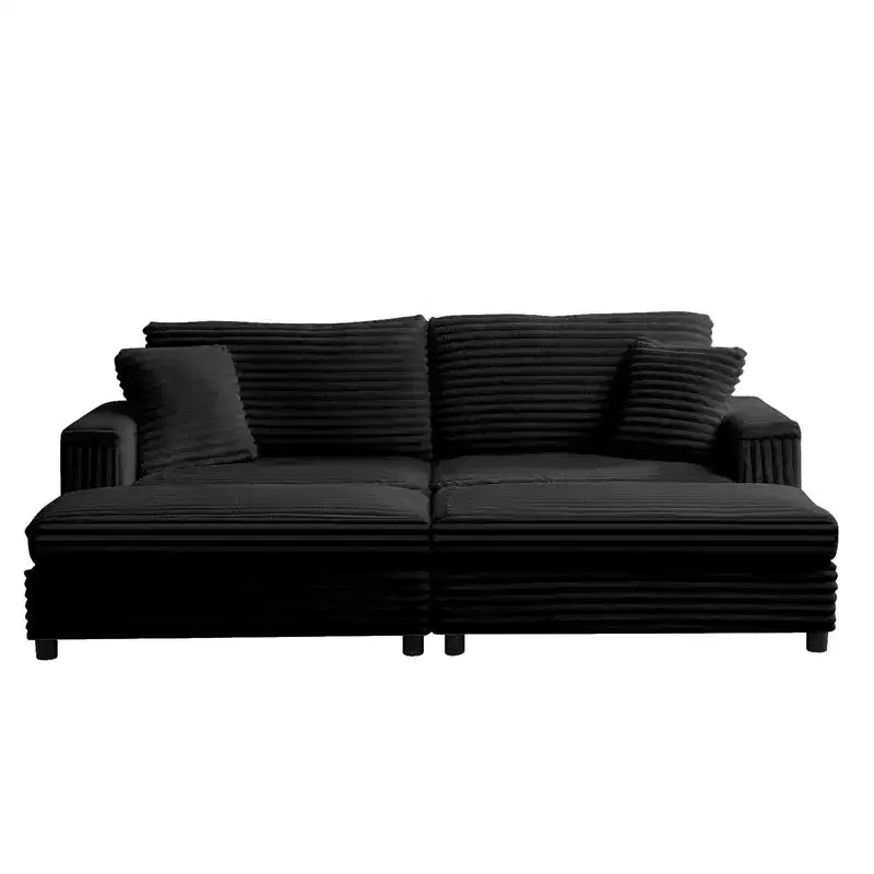 Poltrona Chaise Longue Oversize da Interno, Divano Moderno Rivestito in Velluto a Coste da 85 W con 2 Pouf Rimovibili, Comoda Poltrona Divano Pigro