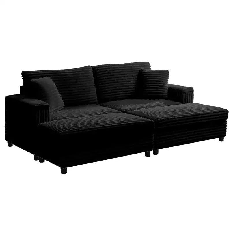 Poltrona Chaise Longue Oversize da Interno, Divano Moderno Rivestito in Velluto a Coste da 85 W con 2 Pouf Rimovibili, Comoda Poltrona Divano Pigro