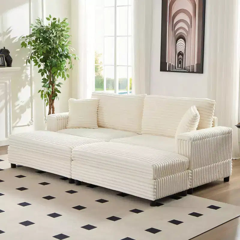 Poltrona Chaise Longue Oversize da Interno, Divano Moderno Rivestito in Velluto a Coste da 85 W con 2 Pouf Rimovibili, Comoda Poltrona Divano Pigro