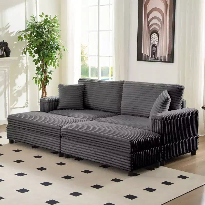 Poltrona Chaise Longue Oversize da Interno, Divano Moderno Rivestito in Velluto a Coste da 85 W con 2 Pouf Rimovibili, Comoda Poltrona Divano Pigro