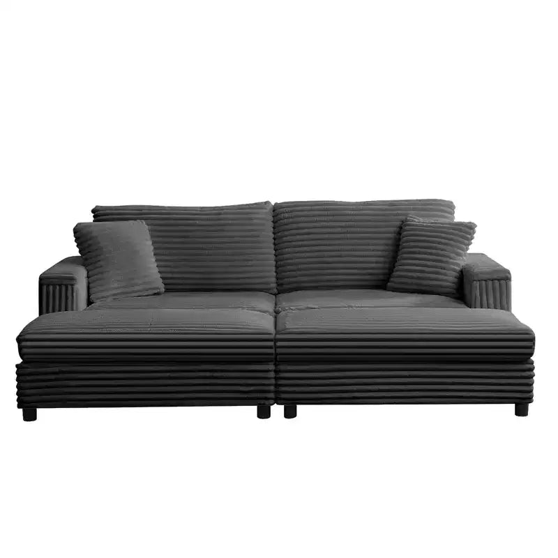 Poltrona Chaise Longue Oversize da Interno, Divano Moderno Rivestito in Velluto a Coste da 85 W con 2 Pouf Rimovibili, Comoda Poltrona Divano Pigro