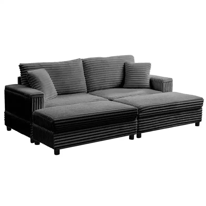 Poltrona Chaise Longue Oversize da Interno, Divano Moderno Rivestito in Velluto a Coste da 85 W con 2 Pouf Rimovibili, Comoda Poltrona Divano Pigro