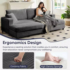 Poltrona Chaise Longue Oversize da Interno, Divano Moderno Rivestito in Velluto a Coste da 85 W con 2 Pouf Rimovibili, Comoda Poltrona Divano Pigro