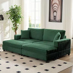 Poltrona Chaise Longue Oversize da Interno, Divano Moderno Rivestito in Velluto a Coste da 85 W con 2 Pouf Rimovibili, Comoda Poltrona Divano Pigro
