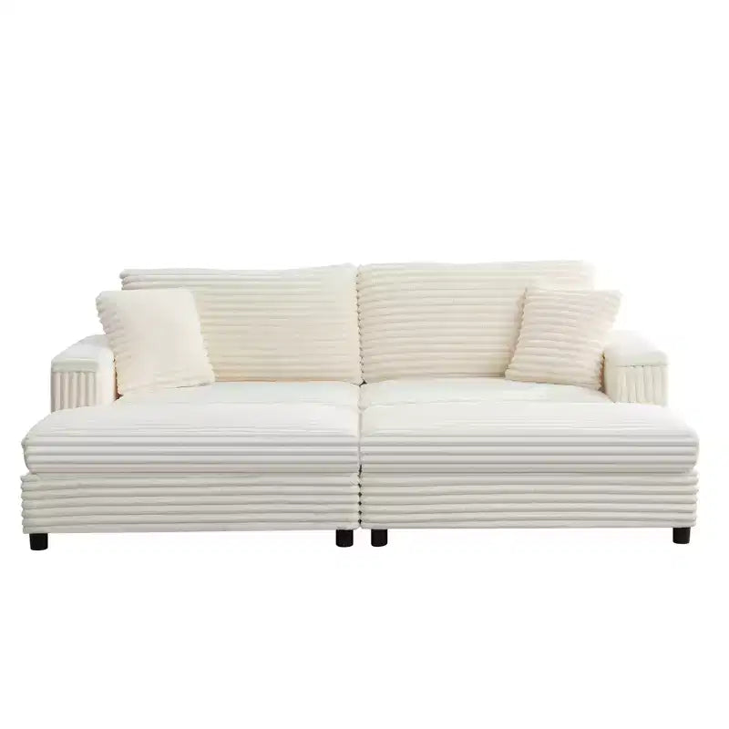 Poltrona Chaise Longue Oversize da Interno, Divano Moderno Rivestito in Velluto a Coste da 85 W con 2 Pouf Rimovibili, Comoda Poltrona Divano Pigro