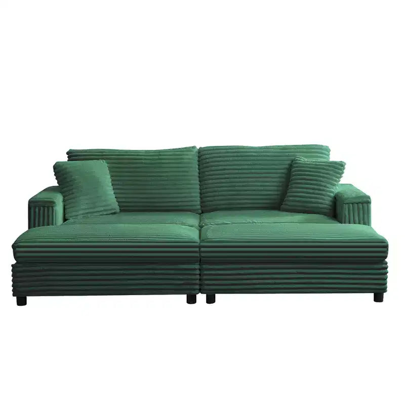 Poltrona Chaise Longue Oversize da Interno, Divano Moderno Rivestito in Velluto a Coste da 85 W con 2 Pouf Rimovibili, Comoda Poltrona Divano Pigro