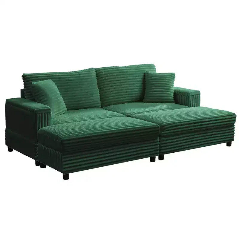 Poltrona Chaise Longue Oversize da Interno, Divano Moderno Rivestito in Velluto a Coste da 85 W con 2 Pouf Rimovibili, Comoda Poltrona Divano Pigro