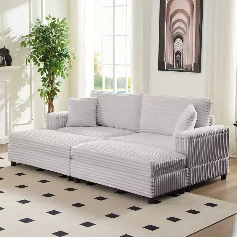Poltrona Chaise Longue Oversize da Interno, Divano Moderno Rivestito in Velluto a Coste da 85 W con 2 Pouf Rimovibili, Comoda Poltrona Divano Pigro