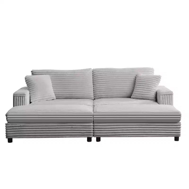 Poltrona Chaise Longue Oversize da Interno, Divano Moderno Rivestito in Velluto a Coste da 85 W con 2 Pouf Rimovibili, Comoda Poltrona Divano Pigro