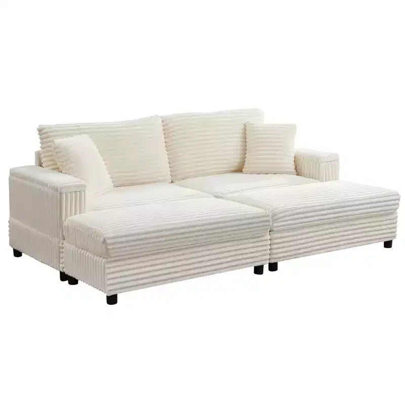Poltrona Chaise Longue Oversize da Interno, Divano Moderno Rivestito in Velluto a Coste da 85 W con 2 Pouf Rimovibili, Comoda Poltrona Divano Pigro