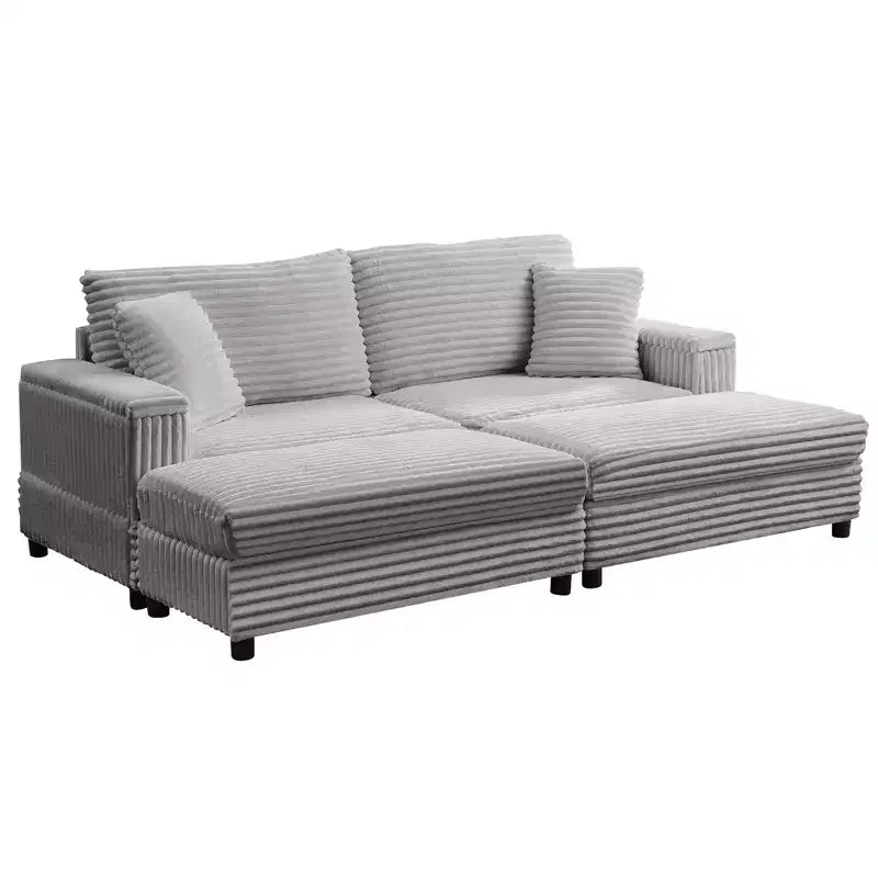 Poltrona Chaise Longue Oversize da Interno, Divano Moderno Rivestito in Velluto a Coste da 85 W con 2 Pouf Rimovibili, Comoda Poltrona Divano Pigro